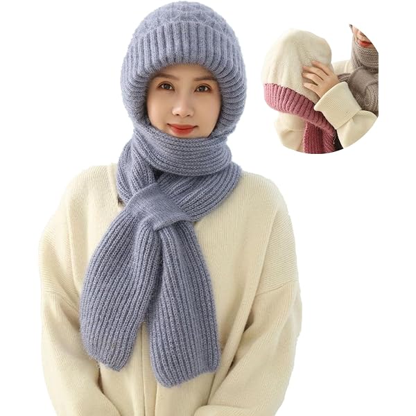 Integrated Ear Protection Windproof Cap Scarf, Winter Warm Knitted